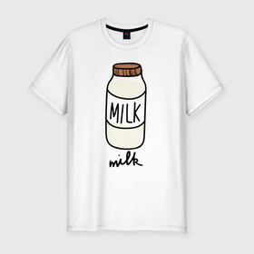 Мужская футболка хлопок Slim с принтом Drawing milk в Петрозаводске, 92% хлопок, 8% лайкра | приталенный силуэт, круглый вырез ворота, длина до линии бедра, короткий рукав | Тематика изображения на принте: 