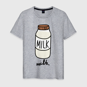 Мужская футболка хлопок с принтом Drawing milk в Белгороде, 100% хлопок | прямой крой, круглый вырез горловины, длина до линии бедер, слегка спущенное плечо. | 