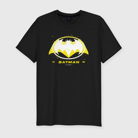 Мужская футболка хлопок Slim с принтом Batman logotype 2023 в Екатеринбурге, 92% хлопок, 8% лайкра | приталенный силуэт, круглый вырез ворота, длина до линии бедра, короткий рукав | 