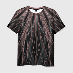 Мужская футболка 3D с принтом Абстракция линии черно розовый в Екатеринбурге, 100% полиэфир | прямой крой, круглый вырез горловины, длина до линии бедер | 