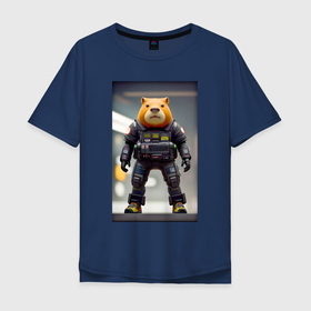 Мужская футболка хлопок Oversize с принтом Capy policeman   cyberpunk , 100% хлопок | свободный крой, круглый ворот, “спинка” длиннее передней части | Тематика изображения на принте: 