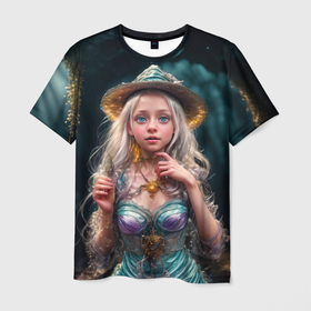Мужская футболка 3D с принтом Девушка ведьма в пещере в Петрозаводске, 100% полиэфир | прямой крой, круглый вырез горловины, длина до линии бедер | 