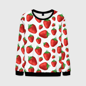 Мужской свитшот 3D с принтом Strawberries in sour cream в Белгороде, 100% полиэстер с мягким внутренним слоем | круглый вырез горловины, мягкая резинка на манжетах и поясе, свободная посадка по фигуре | Тематика изображения на принте: 
