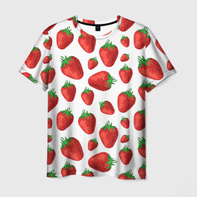 Мужская футболка 3D с принтом Strawberries in sour cream в Екатеринбурге, 100% полиэфир | прямой крой, круглый вырез горловины, длина до линии бедер | 