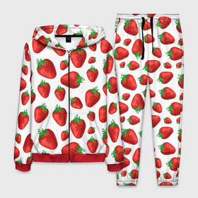 Мужской костюм 3D с принтом Strawberries in sour cream в Белгороде, 100% полиэстер | Манжеты и пояс оформлены тканевой резинкой, двухслойный капюшон со шнурком для регулировки, карманы спереди | Тематика изображения на принте: 