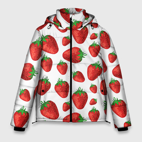Мужская зимняя куртка 3D с принтом Strawberries in sour cream в Екатеринбурге, верх — 100% полиэстер; подкладка — 100% полиэстер; утеплитель — 100% полиэстер | длина ниже бедра, свободный силуэт Оверсайз. Есть воротник-стойка, отстегивающийся капюшон и ветрозащитная планка. 

Боковые карманы с листочкой на кнопках и внутренний карман на молнии. | 