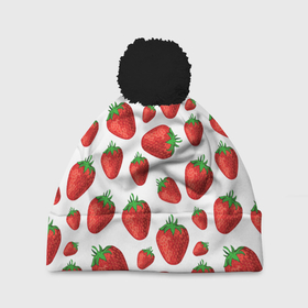 Шапка 3D c помпоном с принтом Strawberries in sour cream в Санкт-Петербурге, 100% полиэстер | универсальный размер, печать по всей поверхности изделия | 