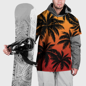 Накидка на куртку 3D с принтом Пальмы на красном закате в Тюмени, 100% полиэстер |  | Тематика изображения на принте: 