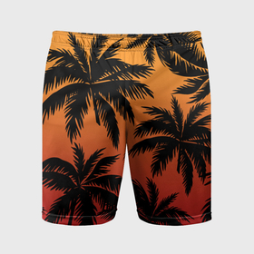 Мужские шорты спортивные с принтом Пальмы на красном закате ,  |  | Тематика изображения на принте: 