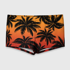 Мужские купальные плавки 3D с принтом Пальмы на красном закате , Полиэстер 85%, Спандекс 15% |  | Тематика изображения на принте: 