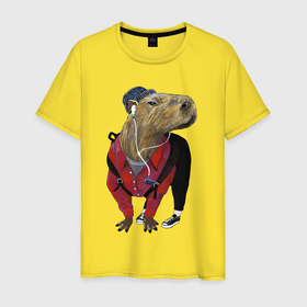 Мужская футболка хлопок с принтом Capybara swag в Новосибирске, 100% хлопок | прямой крой, круглый вырез горловины, длина до линии бедер, слегка спущенное плечо. | Тематика изображения на принте: 