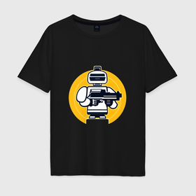 Мужская футболка хлопок Oversize с принтом Ретро робот с автоматом в Санкт-Петербурге, 100% хлопок | свободный крой, круглый ворот, “спинка” длиннее передней части | 