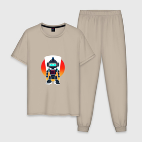 Мужская пижама хлопок с принтом Ретро робот андроид в Тюмени, 100% хлопок | брюки и футболка прямого кроя, без карманов, на брюках мягкая резинка на поясе и по низу штанин
 | 