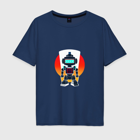 Мужская футболка хлопок Oversize с принтом Ретро робот андроид в Кировске, 100% хлопок | свободный крой, круглый ворот, “спинка” длиннее передней части | 