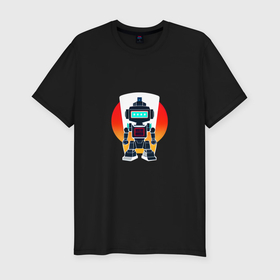 Мужская футболка хлопок Slim с принтом Ретро робот андроид в Екатеринбурге, 92% хлопок, 8% лайкра | приталенный силуэт, круглый вырез ворота, длина до линии бедра, короткий рукав | 