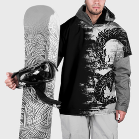 Накидка на куртку 3D с принтом Японский дракон тёмный в Екатеринбурге, 100% полиэстер |  | 