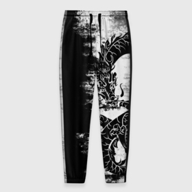 Мужские брюки 3D с принтом Японский дракон тёмный в Белгороде, 100% полиэстер | манжеты по низу, эластичный пояс регулируется шнурком, по бокам два кармана без застежек, внутренняя часть кармана из мелкой сетки | 