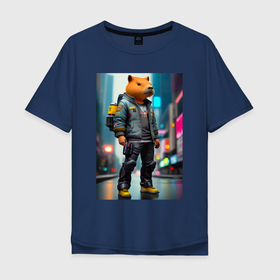 Мужская футболка хлопок Oversize с принтом Cool Capy   New York   cyberpunk   neural network в Екатеринбурге, 100% хлопок | свободный крой, круглый ворот, “спинка” длиннее передней части | Тематика изображения на принте: 