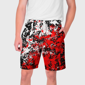 Мужские шорты 3D с принтом Красная и белая краска ,  полиэстер 100% | прямой крой, два кармана без застежек по бокам. Мягкая трикотажная резинка на поясе, внутри которой широкие завязки. Длина чуть выше колен | 
