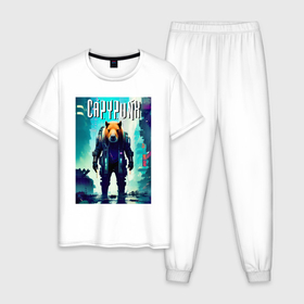 Мужская пижама хлопок с принтом Capypunk   urban style   neural network в Курске, 100% хлопок | брюки и футболка прямого кроя, без карманов, на брюках мягкая резинка на поясе и по низу штанин
 | Тематика изображения на принте: 
