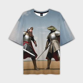 Мужская футболка oversize 3D с принтом Древний Рус против Ящера в Тюмени,  |  | Тематика изображения на принте: 