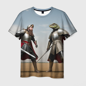 Мужская футболка 3D с принтом Древний Рус против Ящера в Белгороде, 100% полиэфир | прямой крой, круглый вырез горловины, длина до линии бедер | 