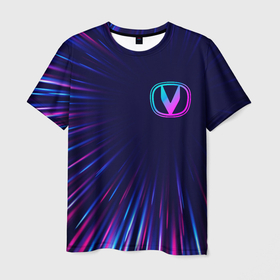 Мужская футболка 3D с принтом Changan neon speed lines , 100% полиэфир | прямой крой, круглый вырез горловины, длина до линии бедер | 