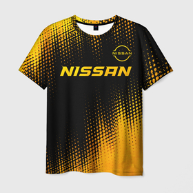 Мужская футболка 3D с принтом Nissan   gold gradient: символ сверху в Кировске, 100% полиэфир | прямой крой, круглый вырез горловины, длина до линии бедер | Тематика изображения на принте: 