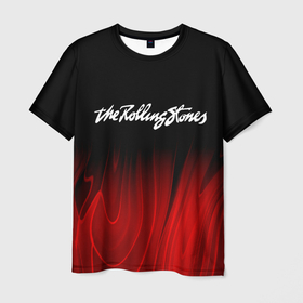 Мужская футболка 3D с принтом Rolling Stones red plasma в Курске, 100% полиэфир | прямой крой, круглый вырез горловины, длина до линии бедер | Тематика изображения на принте: 