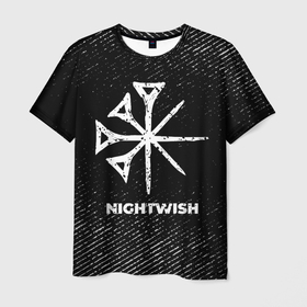 Мужская футболка 3D с принтом Nightwish с потертостями на темном фоне в Петрозаводске, 100% полиэфир | прямой крой, круглый вырез горловины, длина до линии бедер | 
