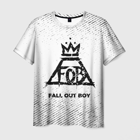 Мужская футболка 3D с принтом Fall Out Boy с потертостями на светлом фоне в Курске, 100% полиэфир | прямой крой, круглый вырез горловины, длина до линии бедер | 
