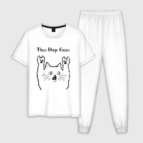 Мужская пижама хлопок с принтом Three Days Grace   rock cat в Тюмени, 100% хлопок | брюки и футболка прямого кроя, без карманов, на брюках мягкая резинка на поясе и по низу штанин
 | 