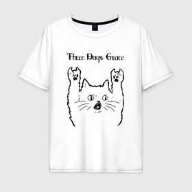 Мужская футболка хлопок Oversize с принтом Three Days Grace   rock cat в Тюмени, 100% хлопок | свободный крой, круглый ворот, “спинка” длиннее передней части | Тематика изображения на принте: 