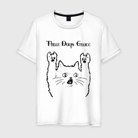 Мужская футболка хлопок с принтом Three Days Grace   rock cat в Санкт-Петербурге, 100% хлопок | прямой крой, круглый вырез горловины, длина до линии бедер, слегка спущенное плечо. | 