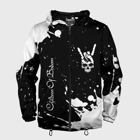 Мужская ветровка 3D с принтом Children of Bodom и рок символ на темном фоне в Курске, 100% полиэстер | подол и капюшон оформлены резинкой с фиксаторами, два кармана без застежек по бокам, один потайной карман на груди | 