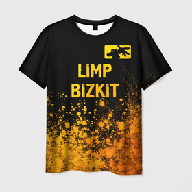 Мужская футболка 3D с принтом Limp Bizkit   gold gradient: символ сверху в Новосибирске, 100% полиэфир | прямой крой, круглый вырез горловины, длина до линии бедер | 