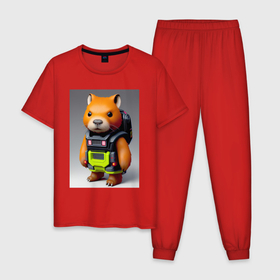 Мужская пижама хлопок с принтом Baby capybara   cyberpunk   neural network , 100% хлопок | брюки и футболка прямого кроя, без карманов, на брюках мягкая резинка на поясе и по низу штанин
 | 