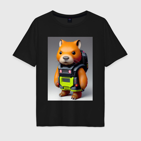 Мужская футболка хлопок Oversize с принтом Baby capybara   cyberpunk   neural network в Белгороде, 100% хлопок | свободный крой, круглый ворот, “спинка” длиннее передней части | 
