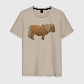 Мужская футболка хлопок с принтом Шетлендский красивый пони в Курске, 100% хлопок | прямой крой, круглый вырез горловины, длина до линии бедер, слегка спущенное плечо. | 
