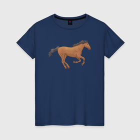 Женская футболка хлопок с принтом Мустанг лошадка в Петрозаводске, 100% хлопок | прямой крой, круглый вырез горловины, длина до линии бедер, слегка спущенное плечо | 