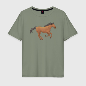 Мужская футболка хлопок Oversize с принтом Мустанг лошадка в Санкт-Петербурге, 100% хлопок | свободный крой, круглый ворот, “спинка” длиннее передней части | 