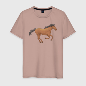 Мужская футболка хлопок с принтом Мустанг лошадка в Белгороде, 100% хлопок | прямой крой, круглый вырез горловины, длина до линии бедер, слегка спущенное плечо. | 