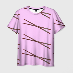 Мужская футболка 3D с принтом Бордовые китайские палочки в Курске, 100% полиэфир | прямой крой, круглый вырез горловины, длина до линии бедер | 