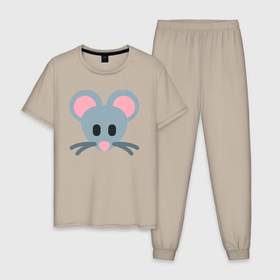 Мужская пижама хлопок с принтом Мышь с усами в Курске, 100% хлопок | брюки и футболка прямого кроя, без карманов, на брюках мягкая резинка на поясе и по низу штанин
 | 