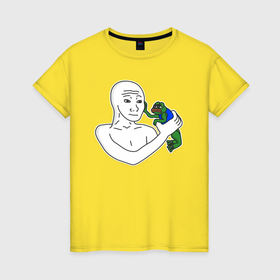 Женская футболка хлопок с принтом Вояк держит пепе в Петрозаводске, 100% хлопок | прямой крой, круглый вырез горловины, длина до линии бедер, слегка спущенное плечо | 