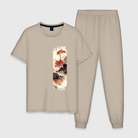 Мужская пижама хлопок с принтом Япония   вечность в Курске, 100% хлопок | брюки и футболка прямого кроя, без карманов, на брюках мягкая резинка на поясе и по низу штанин
 | Тематика изображения на принте: 