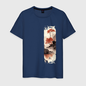 Мужская футболка хлопок с принтом Япония   вечность в Курске, 100% хлопок | прямой крой, круглый вырез горловины, длина до линии бедер, слегка спущенное плечо. | Тематика изображения на принте: 
