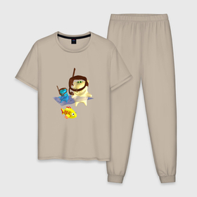 Мужская пижама хлопок с принтом Дайвинг котиков в Тюмени, 100% хлопок | брюки и футболка прямого кроя, без карманов, на брюках мягкая резинка на поясе и по низу штанин
 | 