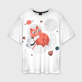 Женская футболка oversize 3D с принтом Милый котик космонавт ,  |  | 