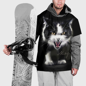Накидка на куртку 3D с принтом Черно белый атакующий кот в Курске, 100% полиэстер |  | 